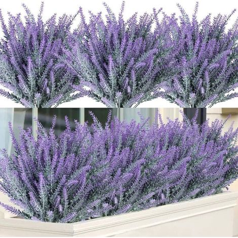 Lot de 12 bouquets fleurs artificielles lavande violettes pour décoration maison, mariage, jardin (1/4)
