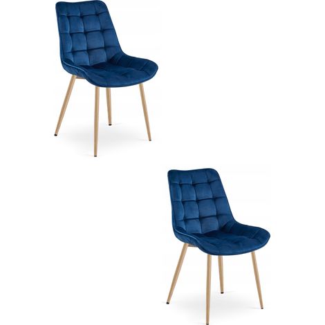 Chaise - leobert - bera - velours bleu marinepieds chene - 54 x 60 x 88 cm - lot de 2 211770236 (1/5)