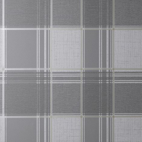 Larson Check Wallpaper Fine Décor Tartan Textured Vinyl Metallic Charcoal Gold (1/3)
