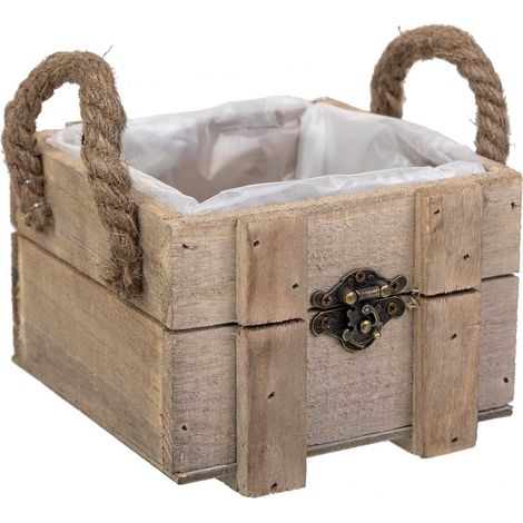 Cesto de madera con asas marrón 14x14x9,5 (1/5)
