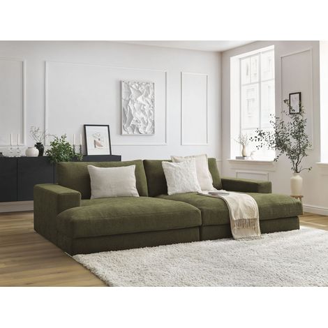 Bobochic – Canapé droit fixe 4 places compact assise profonde tissu texturé – Structure en pin et hêtre – Confort moelleux – Dimensions 234x159x77 cm (1/5)