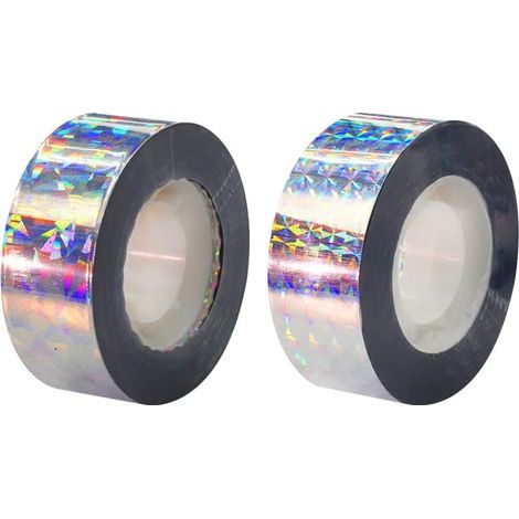 Nastro antiumelli riflettente laser, larghezza 2,4 cm x lunghezza 100 m, 2 pezzi, adatto per frutteti agricoli e balconi esterni. (1/5)