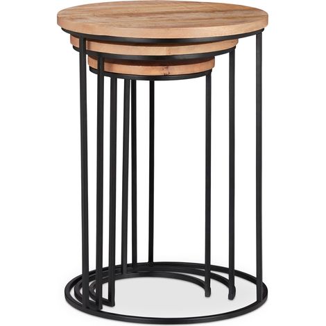 Set de 3 mesas auxiliares redondas prácticas y decorativas para salón 45 x 45 x 45 cm de madera de mango natural 130004691 (1/4)