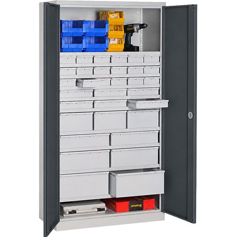 Armoire de rangement acier anthracite - 33 tiroirs et 10 étagères charge 150kg/niveau - Dim. 1950x1000x500mm - W030090024-GCGA (1/5)