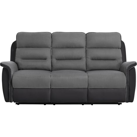 Loungitude – Canapé relax 3 places en microfibre et simili LÉON – Dossier inclinable jusqu'à 170° – Repose-pieds relevable – Gris et noir (1/10)