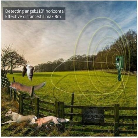 Répulsif à ultrasons pour chats et chiens – Détecteur de mouvement jusqu'à 30m – Étanche et résistant aux intempéries – Installation facile avec piquet (1/3)