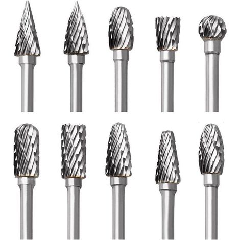 Fraises rotatives en carbure NPTERBL 10pcs double coupe pour Dremel, sculpture bois perçage gravure polissage métal accessoires (1/5)