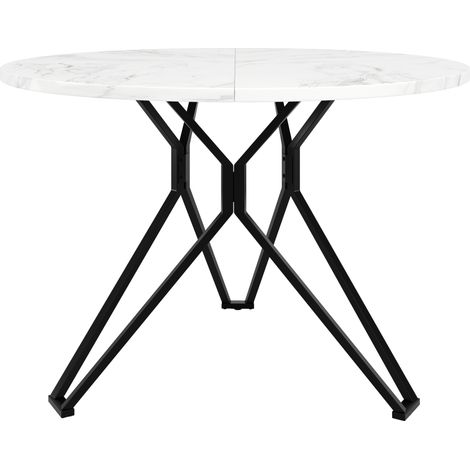 Table ronde en MDF effet marbre 100x100x76 cm avec pieds en métal noir pour salle à manger (1/5)