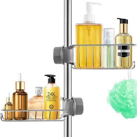 Etagere Douche sans Percage 2pcs, Étagère de Douche à Suspendre INOX, Accessoire Salle de Bain Antirouille, Rangement et Organisation de La Salle de Bain Support Savon Gel pour Tringle 18-27mm (1/5)