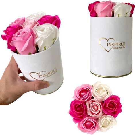 Flowerbox Inspiruj - Scatola bianca con rose di sapone - n. 11 mix di fucsia e rosa (1/5)