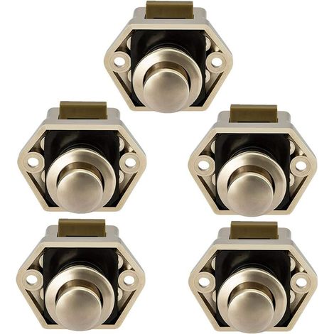 Serrure à bouton-poussoir pour camping-car, caravane, ferme-porte d'armoire, lot de 5 (nickel) (1/5)