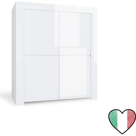 Credenza soggiorno alta Bianco laccato lucido 119x140 - Amalfi (1/2)