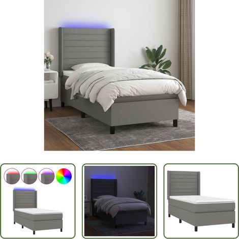 Matratze - Boxspringbett mit Matratze & LED Dunkelgrau 90x190 cm Stoff (1/5)