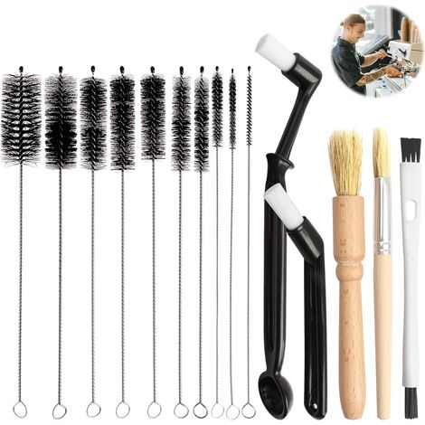 Questo set di 15 spazzole per la pulizia del caffè include una spazzola con setole per macchine da espresso, una spazzola in legno per macinacaffè, una spazzola per tubi sottili e ugelli per macchine  (1/5)