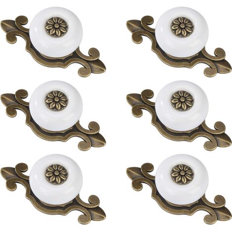 Tiradores de cerámica blanca y aleación de zinc, estilo europeo, para cajones de cocina, juego de 6 con tornillos.