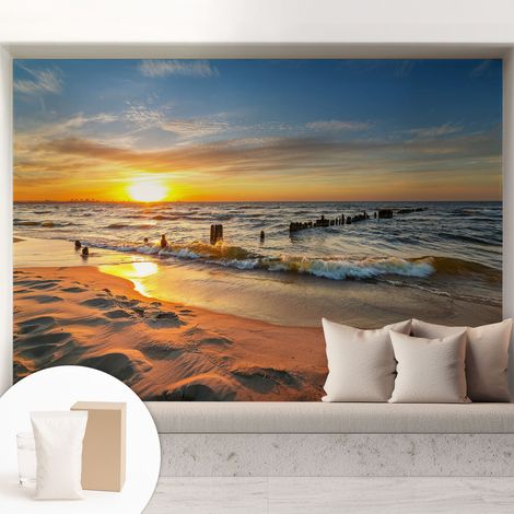 Tapete Vliestapete mit Kleber- abwaschbar - Raumgestaltung  Schlafzimmer Wohnzimmer Tapete Sonnenuntergang am Strand 208x146 cm (1/5)