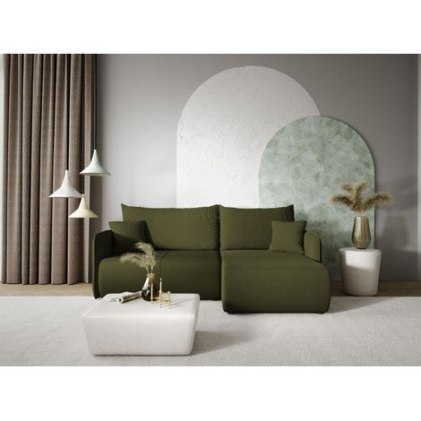 Ecksofa Sofa mit Schlaffunktion CALGARY Stoff Curio Grün Ottomane Rechts (1/4)
