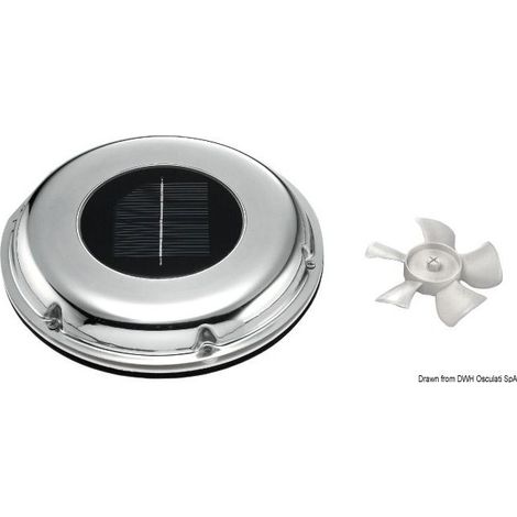Aérateur permanent solaire avec batteries rechargeables – Ventilation 30h – Calotte inox poli miroir – Pales D/G pour circulation d'air