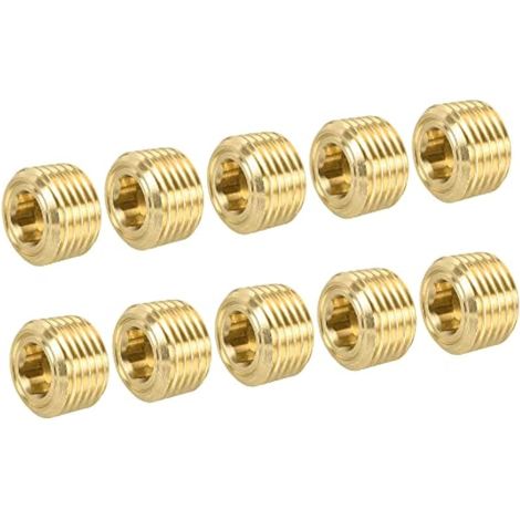 Bouchon de tuyau en laiton 1/8" NPT mâle à six pans creux pour eau, air, carburant - Lot de 10 (1/5)