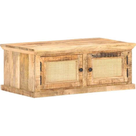 Couchtisch 90x50x35 cm Massivholz Mango und Naturgeflecht