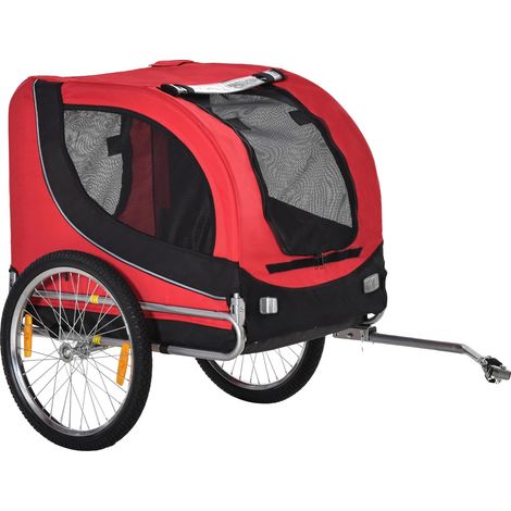 Remolque para bicicleta para animales, tejido resistente, reflectores de seguridad, rojo, 130 x 73 x 90 cm (1/2)