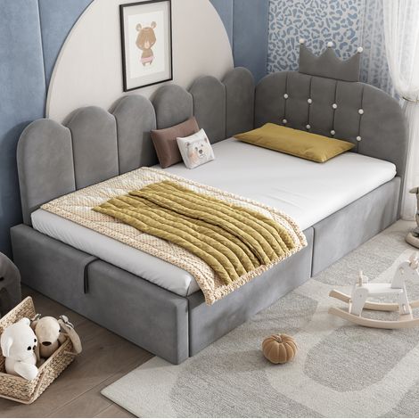 lit adulte daybed rangement 90x200 velours gris OKMYHOME (1/5)
