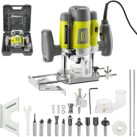 Dewinner – Défonceuse affleureuse électrique 1200W – Vitesse variable 9000-30000 tr/min – Pince 6/8 mm – 10 fraises professionnelles pour bois dur (1/5)