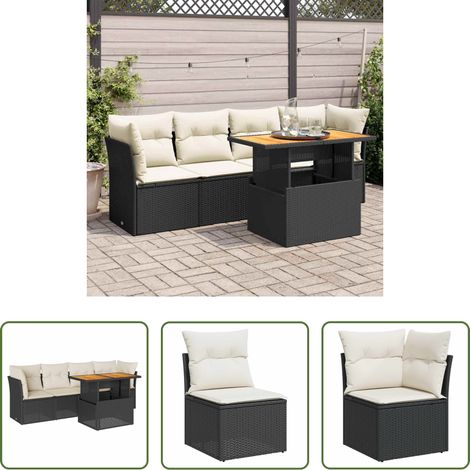 vidaXL Rattanmöbel - 5-tlg. Garten-Sofagarnitur mit Kissen Schwarz Poly Rattan (1/5)