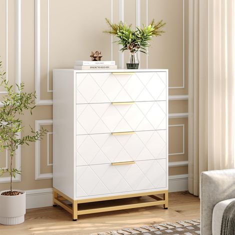 Commode moderne 4 tiroirs en bois blanc 40x60x92 cm, poignées métal anti-basculement, rangement chambre salon couloir (1/5)
