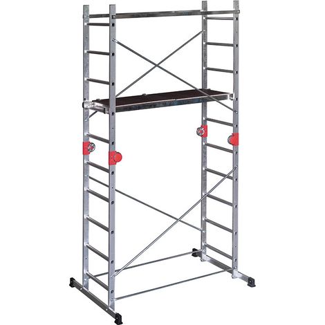 Hailo – Échafaudage Combi First 2 plans 10 échelons – Hauteur de travail 3,80m – Plateforme 123x45cm – Charge max 150kg – Normes EN 131