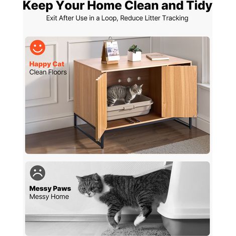 Meuble de Rangement pour Bac à Litière Chat Armoire Cache Maison de Toilette de Chat, Niche Cache-litière avec Griffoir, pour la Pl… (1/5)
