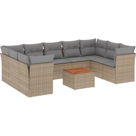 vidaXL Set Divano da Giardino 10 pz con Cuscini Beige Misto Polyrattan (1/5)