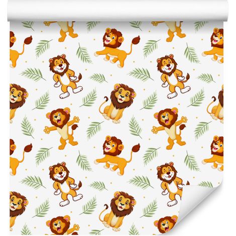 Papier peint Lions Blanc, Crème et Citron Vert pour Salon et Chambre 50x1000 cm (1/5)