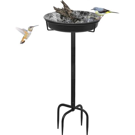 Bain d'oiseaux sur pied extérieur Mangeoire à oiseaux réglable en hauteur avec piquet à 4 broches pour jardin cour Décoration Noir (1/4)