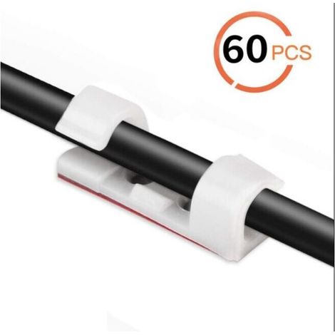 60 pieces of cable ties, cable holder with adhesive base, cable tie set for desk, power cord, white (1/5)