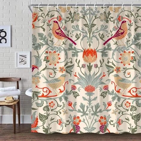 (1/W90xH180cm)Rideau de douche vert William Morris, ensemble de rideau de douche lavable, rideau de bain décoratif en tissu lourd po (1/4)