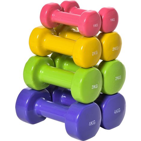 Ensemble d'haltères hexagonaux total 20 kg lot de 8 haltères courts de gym avec revêtement en polyuréthane multicolore (1/5)
