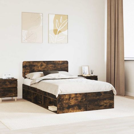 vidaXL Bettrahmen Geräucherte Eiche 120 x 190 cm Massives Kiefernholz (1/5)