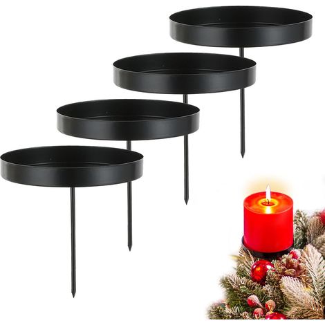 Adventskranz Kerzenhalter 4er Set – Metall Kerzenständer zum Stecken (Schwarz), Kerzenteller für Stumpenkerzen, Weihnachtsdeko (1/5)