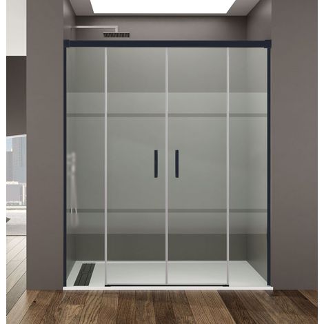 Frontal de ducha BASIC SPAZIO FROST NEGRA 2 fijos + 2 correderas Decorado: Frost Medida: 152 - 162 cm