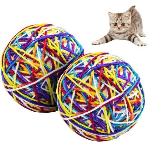 2 pelotas de juguete interactivas para gatos, juguetes de lana coloridos con cascabeles para que las mascotas los muerdan. (1/5)