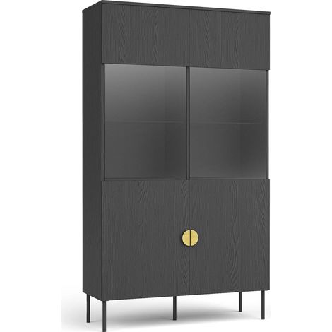 AX LIVING Vitrine für Wohnzimmer Brunelli 106,6 Schwarz Holzoptik Glas