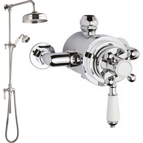 Hudson Reed Traditional Exposed Shower Valve with Rigid Riser Kit - Chrome (1/4)
