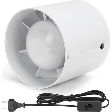 Ventilateur tubulaire - 100 mm - 130 m³/h - Câble de 3 m avec bouton d'interrupteur - Silencieux - Pour salle de bain, WC, cuisine, serre, tente, garage, grenier (1/5)