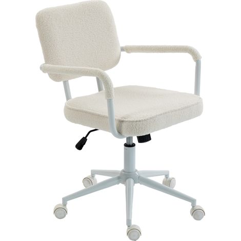 Chaise Bureau Ergonomique, Fauteuil de Bureau en Tissu Bouclette avec Hauteur Réglable, Fonction Bascule, Crème (1/5)