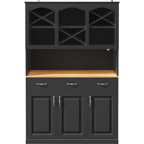 Buffet de cuisine noir 120x40x180 cm avec LED, 3 portes et 3 tiroirs en MDF (1/5)