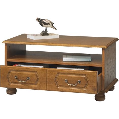 Table Basse Chêne Rustique Rectangle 2 Tiroirs 1 Niche L 82.4 H 42 P 46.5 cm (1/5)