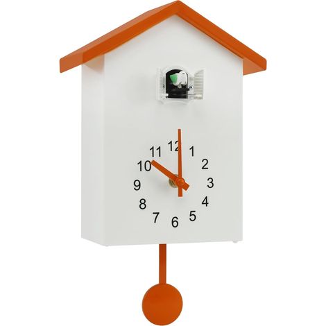 Horloge à coucou avec oiseau qui travaille, horloge murale minimaliste à carillon, alimentée par piles, design pendule pour salon, cuisine, bureau, art mural (1/5)