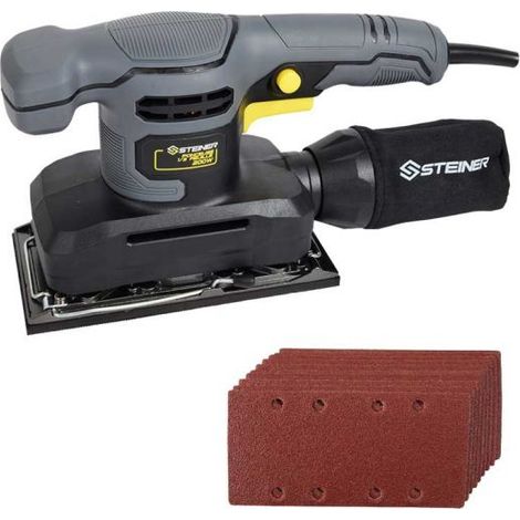 Steiner – Ponceuse vibrante 1/3 feuille 200W – Base aluminium avec double fixation – 10 papiers abrasifs pour ponçage efficace (1/5)