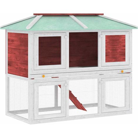 Maison Exclusive - Conigliera a Due Piani Rossa in Legno (1/5)